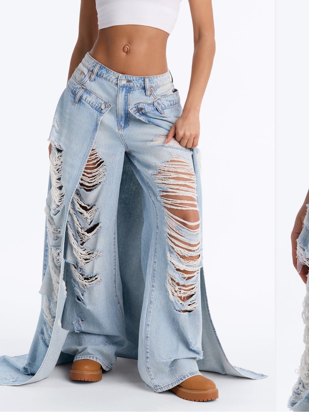Fashion Nova Light Wash Distressed Wide-Leg Jeans